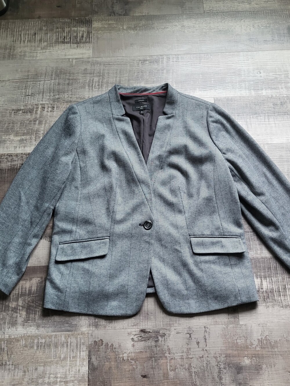 Talbots Aberdeen Womens 20W Herringbone Blazer Gray One Button Career Jacket